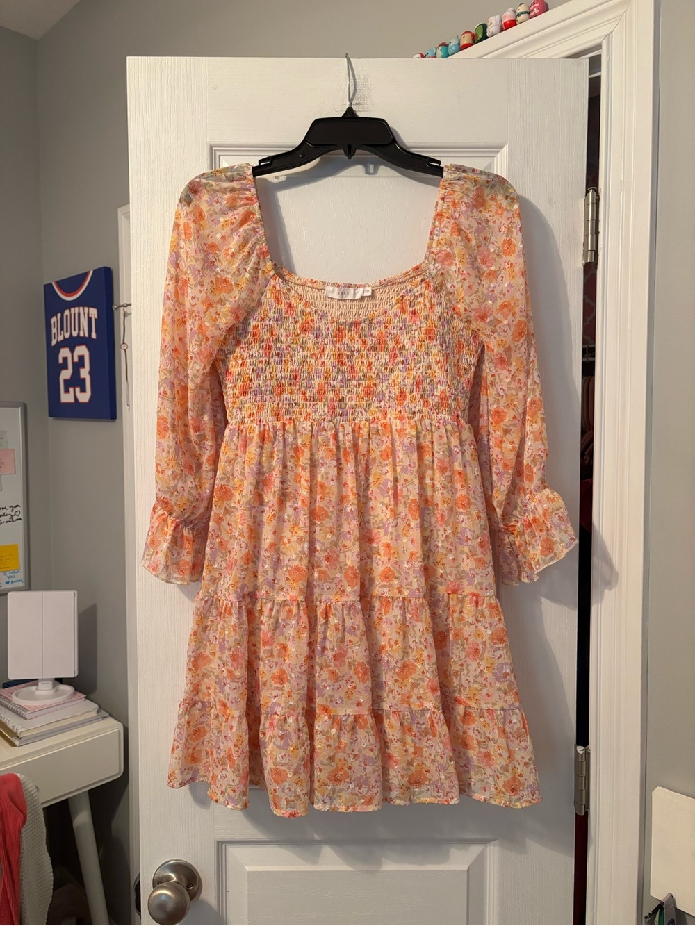 Lush Peach Floral Smocked Dress
